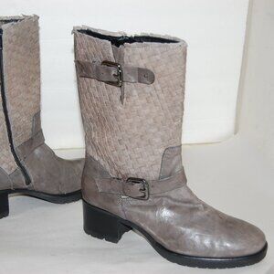 40/US9❤️Pons Quintana Gray Leather HEELS Buckle Mid Calf BOOTS Made in Spain